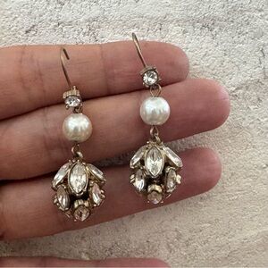 NEW Badgley Mischka Pearl Drop Crystal Cluster Dangle Rhinestone Gold Earrings